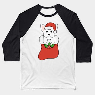 Christmas White Chihuahua Stocking Baseball T-Shirt